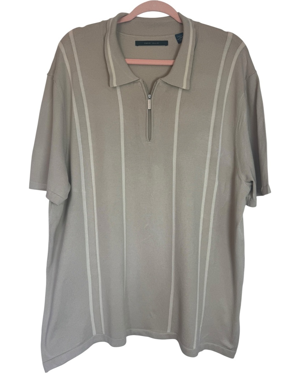 Perry Ellis Men's Tan Lightweight Knit Short Sleeve Quarter Zip XXL Polo